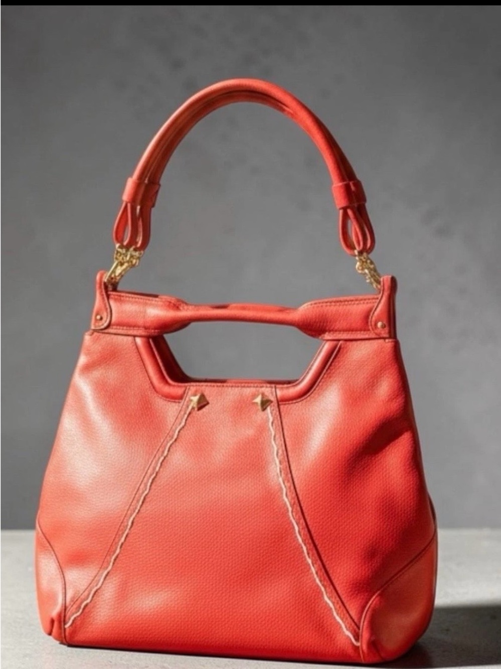Tre Vero Red Leather Hobo Shoulder Bag – Gold Hardware